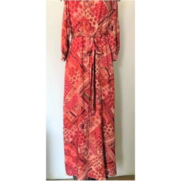 FREE PEOPLE LENNON MAXI DRESS PRIMROSE COMBO CORAL PINK M NWT - Picture 10 of 13